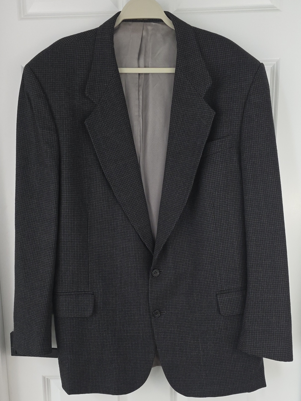 VTG Oscar de la Renta Men's 46L Houndstooth Sport Coat Blazer 100% Wool Black